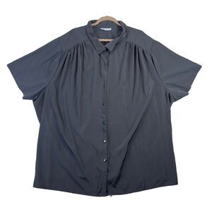 Only Necessities Shirt Womens 5X Black Button Up Short Sleeve Casual Solid Work